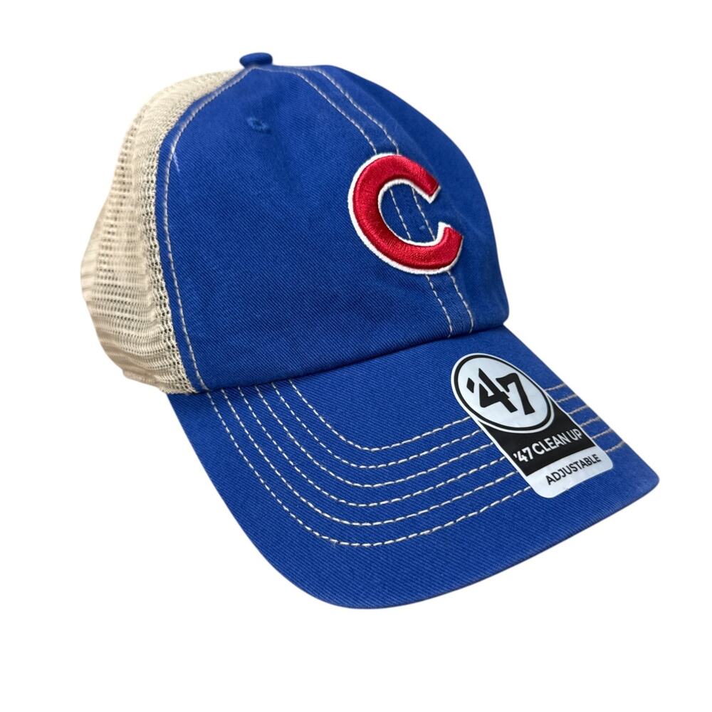 47 Brand Chicago Cubs Hat Mesh Trucker Snapback Baseball Cap Clean Up Royal NWT